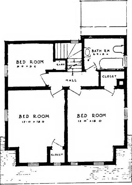 An illustration from The housing book; containing photographic reproductions, with floor plans of workingmen's homes. One and two family houses of frame, brick, stucco and concrete construction; also four, six and nine family apartments. Showing single houses, groups and developments that have been built in various parts of the United States, 1919, leaf 108