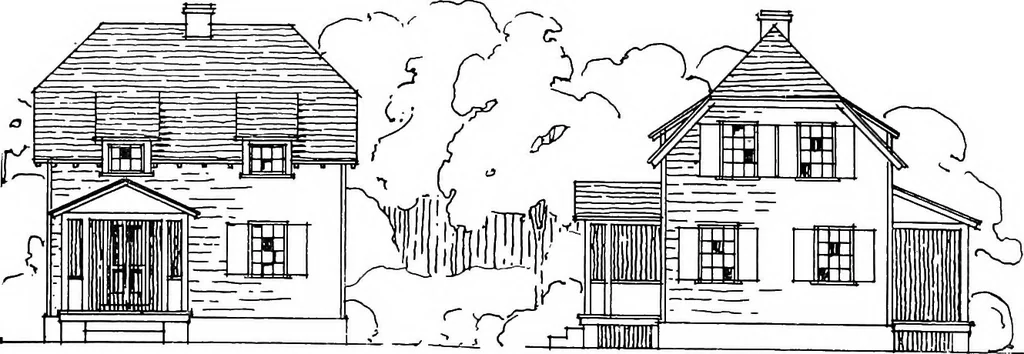 An illustration from The housing book; containing photographic reproductions, with floor plans of workingmen's homes. One and two family houses of frame, brick, stucco and concrete construction; also four, six and nine family apartments. Showing single houses, groups and developments that have been built in various parts of the United States, 1919, leaf 111