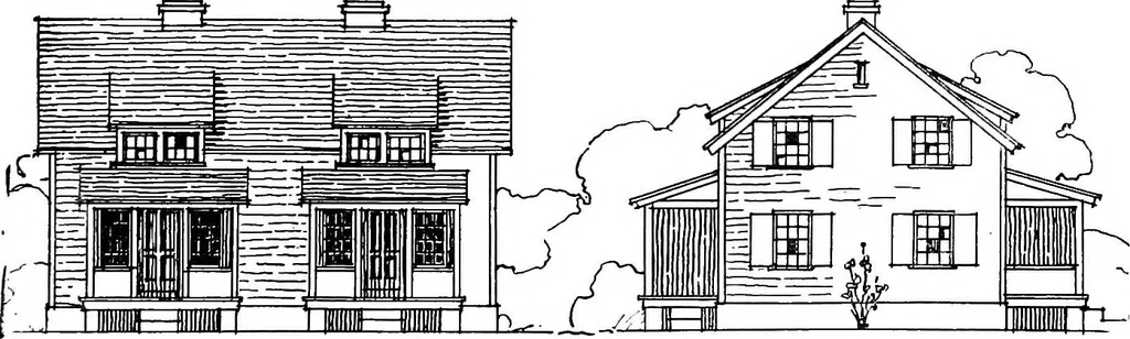 An illustration from The housing book; containing photographic reproductions, with floor plans of workingmen's homes. One and two family houses of frame, brick, stucco and concrete construction; also four, six and nine family apartments. Showing single houses, groups and developments that have been built in various parts of the United States, 1919, leaf 112