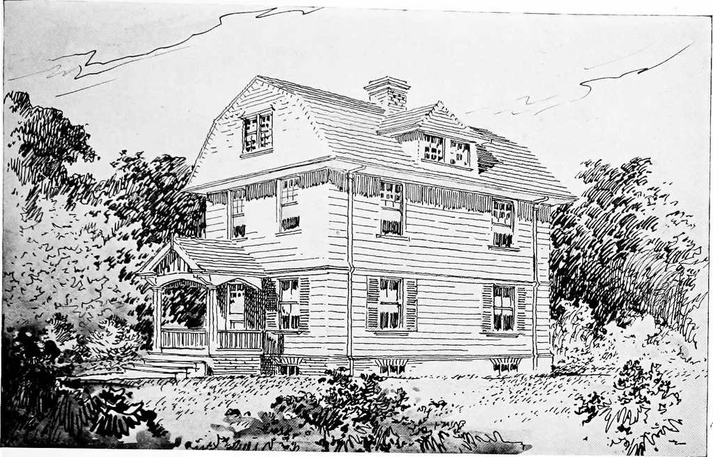 An illustration from The housing book; containing photographic reproductions, with floor plans of workingmen's homes. One and two family houses of frame, brick, stucco and concrete construction; also four, six and nine family apartments. Showing single houses, groups and developments that have been built in various parts of the United States, 1919, leaf 118