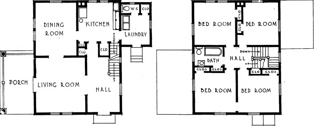 An illustration from The housing book; containing photographic reproductions, with floor plans of workingmen's homes. One and two family houses of frame, brick, stucco and concrete construction; also four, six and nine family apartments. Showing single houses, groups and developments that have been built in various parts of the United States, 1919, leaf 119