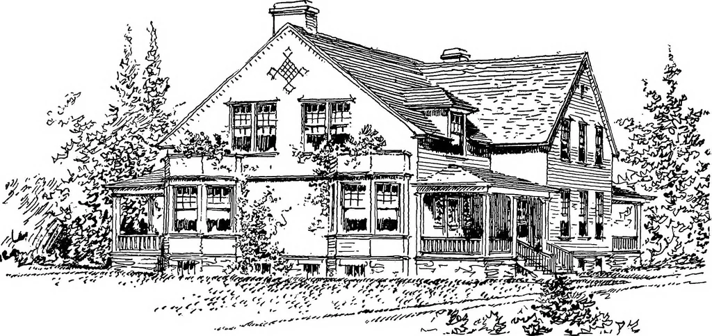 An illustration from The housing book; containing photographic reproductions, with floor plans of workingmen's homes. One and two family houses of frame, brick, stucco and concrete construction; also four, six and nine family apartments. Showing single houses, groups and developments that have been built in various parts of the United States, 1919, leaf 121