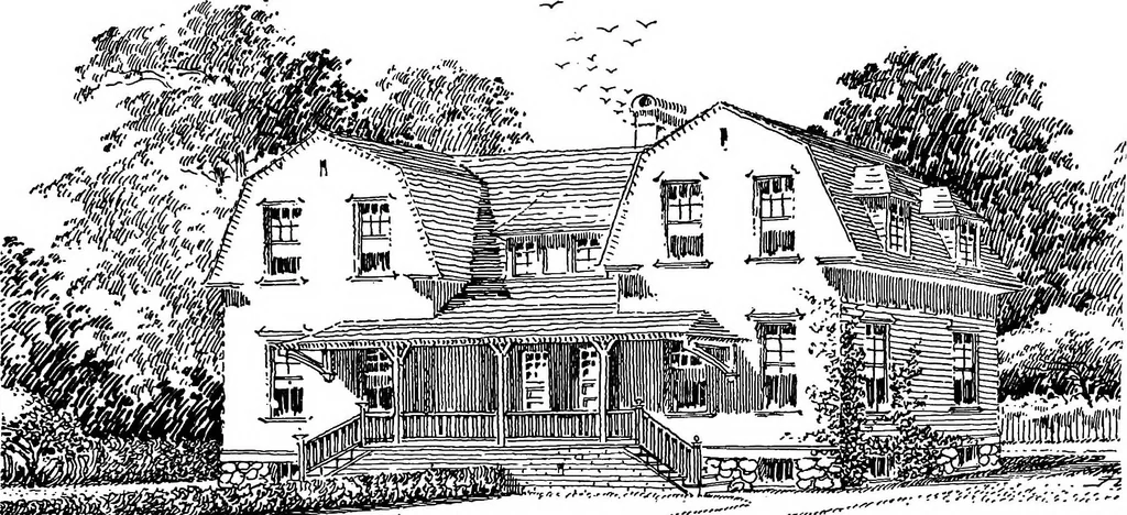 An illustration from The housing book; containing photographic reproductions, with floor plans of workingmen's homes. One and two family houses of frame, brick, stucco and concrete construction; also four, six and nine family apartments. Showing single houses, groups and developments that have been built in various parts of the United States, 1919, leaf 122