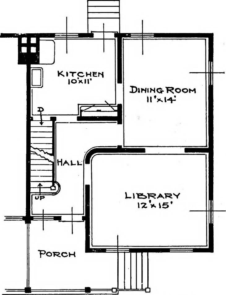 An illustration from The housing book; containing photographic reproductions, with floor plans of workingmen's homes. One and two family houses of frame, brick, stucco and concrete construction; also four, six and nine family apartments. Showing single houses, groups and developments that have been built in various parts of the United States, 1919, leaf 122