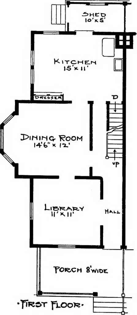 An illustration from The housing book; containing photographic reproductions, with floor plans of workingmen's homes. One and two family houses of frame, brick, stucco and concrete construction; also four, six and nine family apartments. Showing single houses, groups and developments that have been built in various parts of the United States, 1919, leaf 123