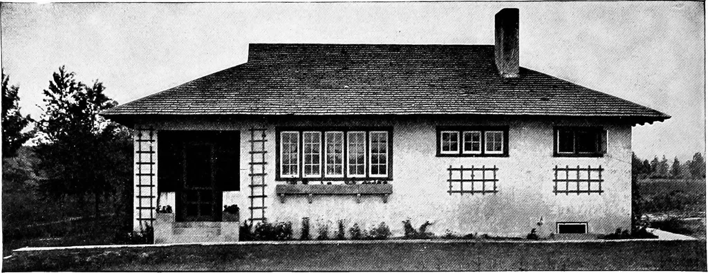 An illustration from The housing book; containing photographic reproductions, with floor plans of workingmen's homes. One and two family houses of frame, brick, stucco and concrete construction; also four, six and nine family apartments. Showing single houses, groups and developments that have been built in various parts of the United States, 1919, leaf 125