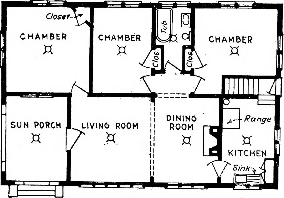 An illustration from The housing book; containing photographic reproductions, with floor plans of workingmen's homes. One and two family houses of frame, brick, stucco and concrete construction; also four, six and nine family apartments. Showing single houses, groups and developments that have been built in various parts of the United States, 1919, leaf 125