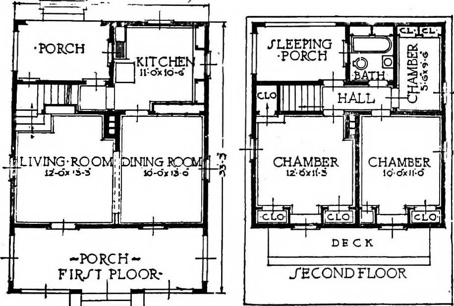 An illustration from The housing book; containing photographic reproductions, with floor plans of workingmen's homes. One and two family houses of frame, brick, stucco and concrete construction; also four, six and nine family apartments. Showing single houses, groups and developments that have been built in various parts of the United States, 1919, leaf 126