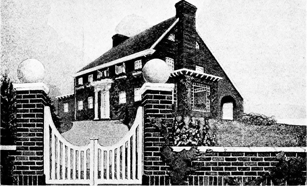 An illustration from The housing book; containing photographic reproductions, with floor plans of workingmen's homes. One and two family houses of frame, brick, stucco and concrete construction; also four, six and nine family apartments. Showing single houses, groups and developments that have been built in various parts of the United States, 1919, leaf 127