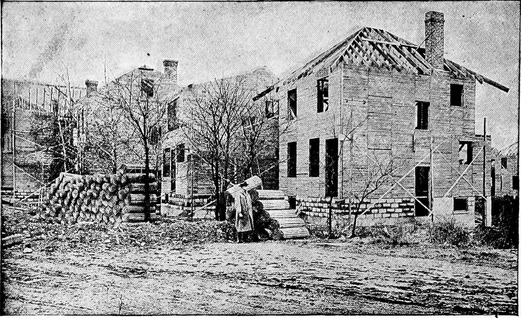 An illustration from The housing book; containing photographic reproductions, with floor plans of workingmen's homes. One and two family houses of frame, brick, stucco and concrete construction; also four, six and nine family apartments. Showing single houses, groups and developments that have been built in various parts of the United States, 1919, leaf 133