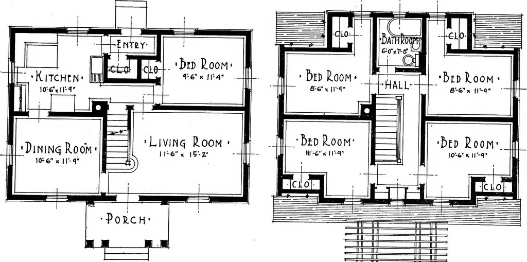 An illustration from The housing book; containing photographic reproductions, with floor plans of workingmen's homes. One and two family houses of frame, brick, stucco and concrete construction; also four, six and nine family apartments. Showing single houses, groups and developments that have been built in various parts of the United States, 1919, leaf 22