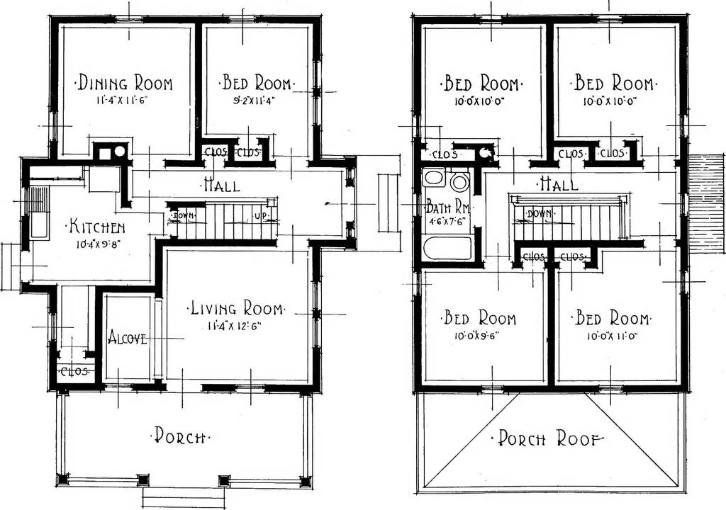 An illustration from The housing book; containing photographic reproductions, with floor plans of workingmen's homes. One and two family houses of frame, brick, stucco and concrete construction; also four, six and nine family apartments. Showing single houses, groups and developments that have been built in various parts of the United States, 1919, leaf 23