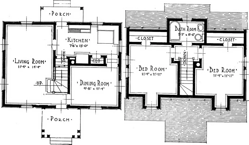 An illustration from The housing book; containing photographic reproductions, with floor plans of workingmen's homes. One and two family houses of frame, brick, stucco and concrete construction; also four, six and nine family apartments. Showing single houses, groups and developments that have been built in various parts of the United States, 1919, leaf 25