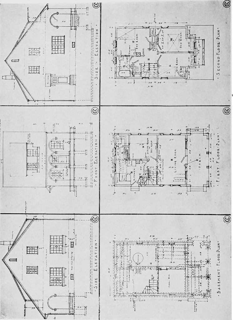 An illustration from The housing book; containing photographic reproductions, with floor plans of workingmen's homes. One and two family houses of frame, brick, stucco and concrete construction; also four, six and nine family apartments. Showing single houses, groups and developments that have been built in various parts of the United States, 1919, leaf 27