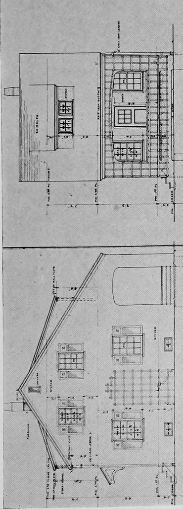 An illustration from The housing book; containing photographic reproductions, with floor plans of workingmen's homes. One and two family houses of frame, brick, stucco and concrete construction; also four, six and nine family apartments. Showing single houses, groups and developments that have been built in various parts of the United States, 1919, leaf 28