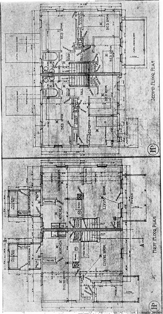 An illustration from The housing book; containing photographic reproductions, with floor plans of workingmen's homes. One and two family houses of frame, brick, stucco and concrete construction; also four, six and nine family apartments. Showing single houses, groups and developments that have been built in various parts of the United States, 1919, leaf 33