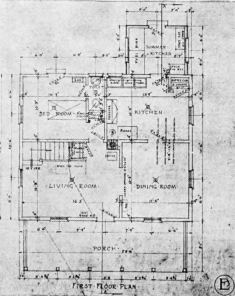 An illustration from The housing book; containing photographic reproductions, with floor plans of workingmen's homes. One and two family houses of frame, brick, stucco and concrete construction; also four, six and nine family apartments. Showing single houses, groups and developments that have been built in various parts of the United States, 1919, leaf 35