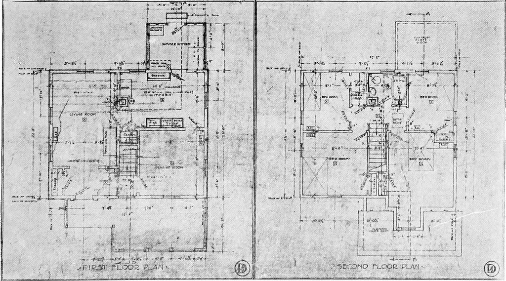 An illustration from The housing book; containing photographic reproductions, with floor plans of workingmen's homes. One and two family houses of frame, brick, stucco and concrete construction; also four, six and nine family apartments. Showing single houses, groups and developments that have been built in various parts of the United States, 1919, leaf 36