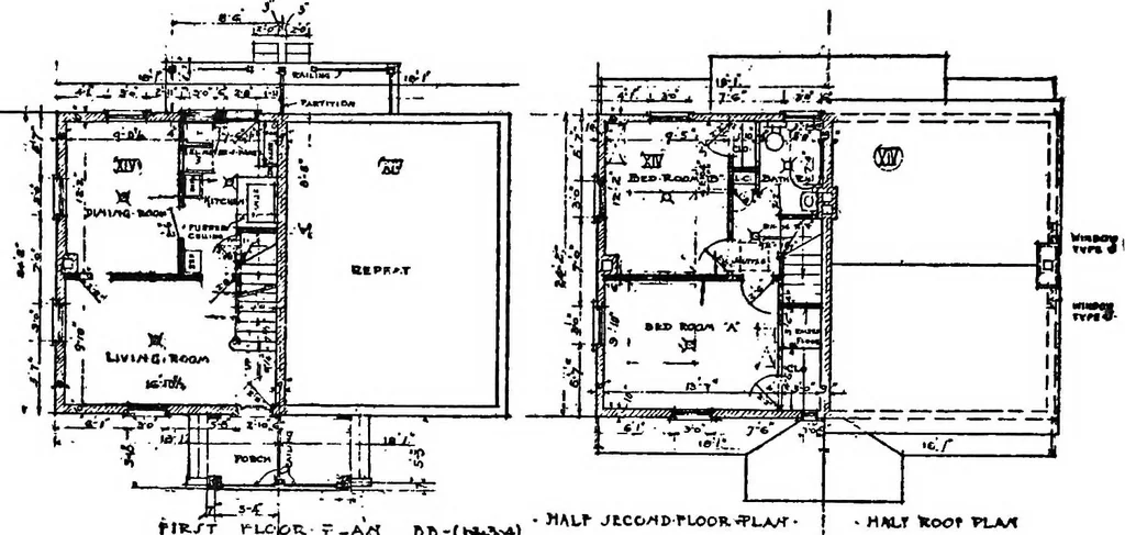 An illustration from The housing book; containing photographic reproductions, with floor plans of workingmen's homes. One and two family houses of frame, brick, stucco and concrete construction; also four, six and nine family apartments. Showing single houses, groups and developments that have been built in various parts of the United States, 1919, leaf 43