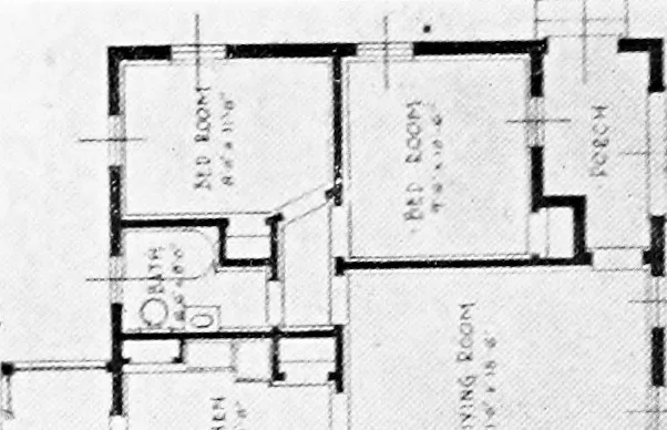 An illustration from The housing book; containing photographic reproductions, with floor plans of workingmen's homes. One and two family houses of frame, brick, stucco and concrete construction; also four, six and nine family apartments. Showing single houses, groups and developments that have been built in various parts of the United States, 1919, leaf 63