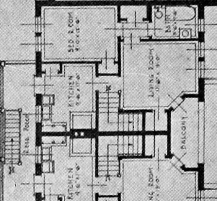 An illustration from The housing book; containing photographic reproductions, with floor plans of workingmen's homes. One and two family houses of frame, brick, stucco and concrete construction; also four, six and nine family apartments. Showing single houses, groups and developments that have been built in various parts of the United States, 1919, leaf 65