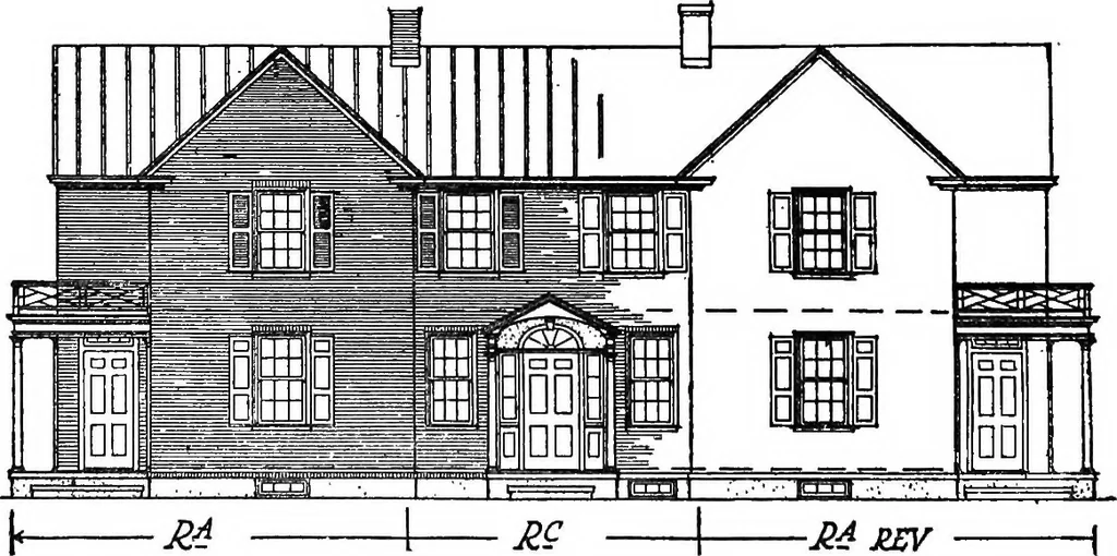 An illustration from The housing book; containing photographic reproductions, with floor plans of workingmen's homes. One and two family houses of frame, brick, stucco and concrete construction; also four, six and nine family apartments. Showing single houses, groups and developments that have been built in various parts of the United States, 1919, leaf 77