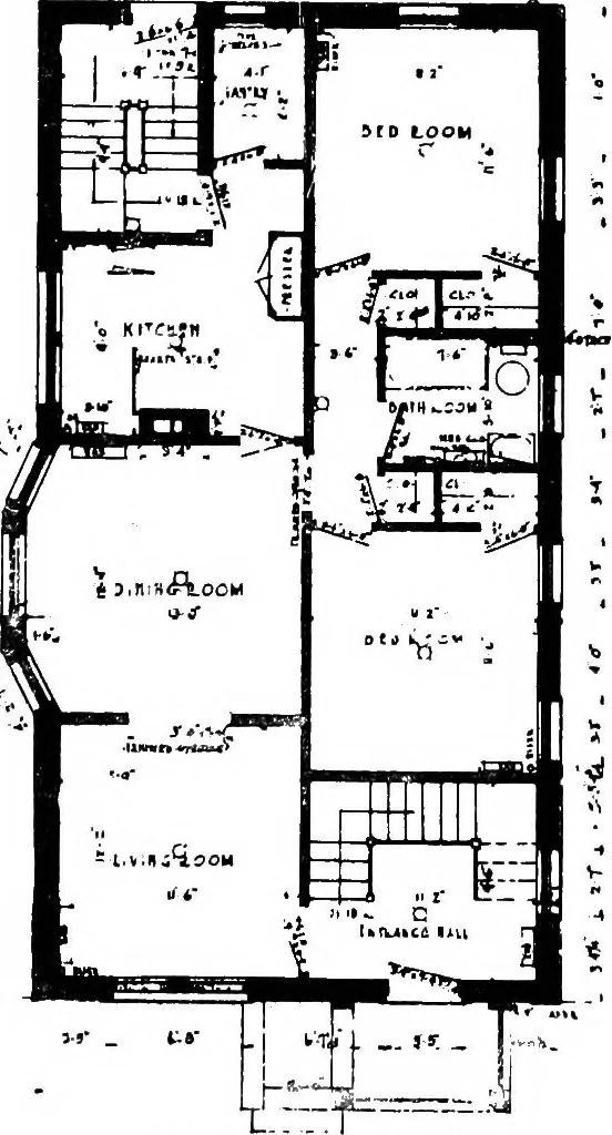 An illustration from The housing book; containing photographic reproductions, with floor plans of workingmen's homes. One and two family houses of frame, brick, stucco and concrete construction; also four, six and nine family apartments. Showing single houses, groups and developments that have been built in various parts of the United States, 1919, leaf 85
