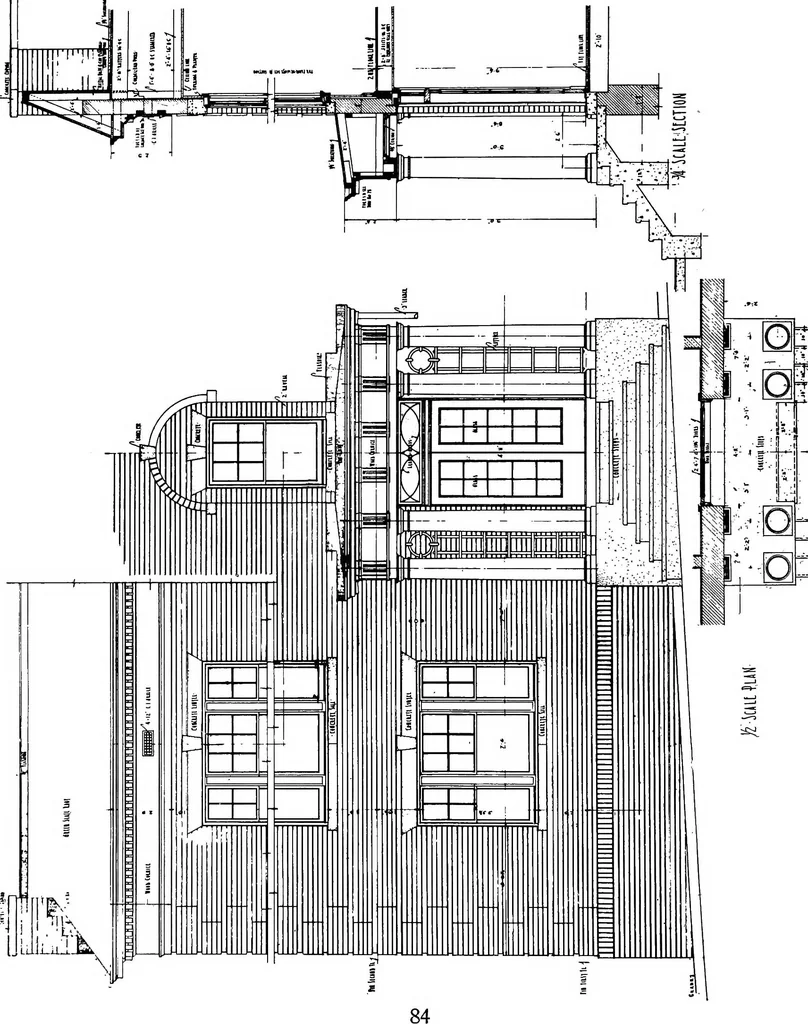 An illustration from The housing book; containing photographic reproductions, with floor plans of workingmen's homes. One and two family houses of frame, brick, stucco and concrete construction; also four, six and nine family apartments. Showing single houses, groups and developments that have been built in various parts of the United States, 1919, leaf 87