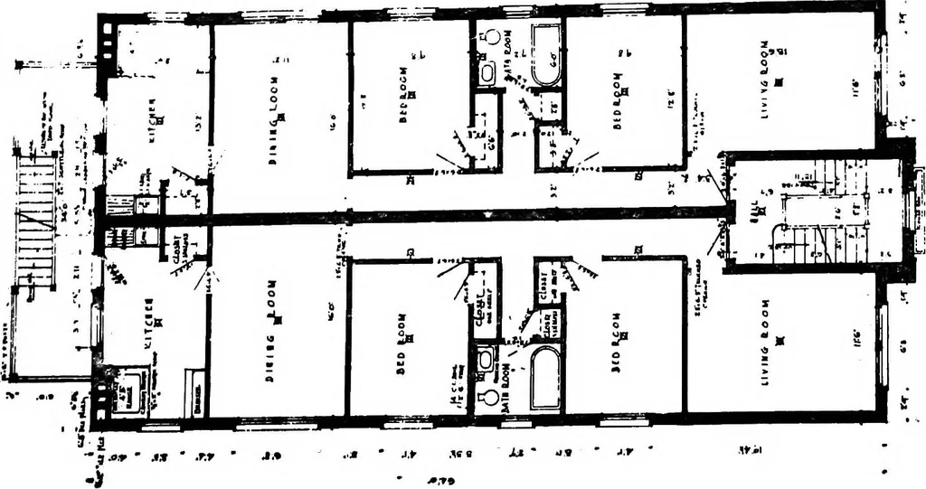 An illustration from The housing book; containing photographic reproductions, with floor plans of workingmen's homes. One and two family houses of frame, brick, stucco and concrete construction; also four, six and nine family apartments. Showing single houses, groups and developments that have been built in various parts of the United States, 1919, leaf 88