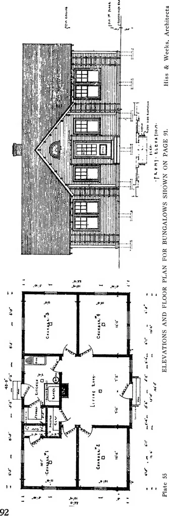 An illustration from The housing book; containing photographic reproductions, with floor plans of workingmen's homes. One and two family houses of frame, brick, stucco and concrete construction; also four, six and nine family apartments. Showing single houses, groups and developments that have been built in various parts of the United States, 1919, leaf 95