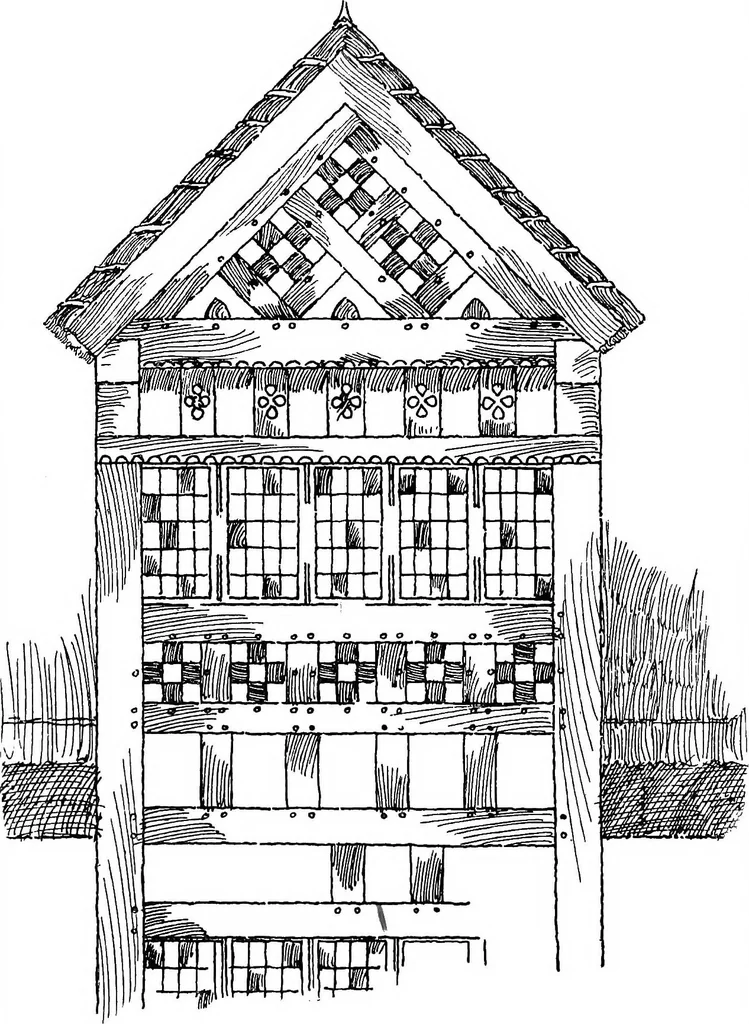 An illustration from Old cottages, farm houses, and other half-timber buildings in Shropshire, Herefordshire, and Cheshire, 1904, leaf 51