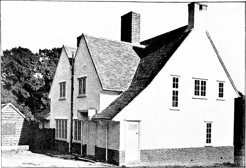 An illustration from Country cottages and week-end homes, by J. H. Elder-Duncan ... with numerous illustrations and plans of cottages by well-known architects, 1912, leaf 104