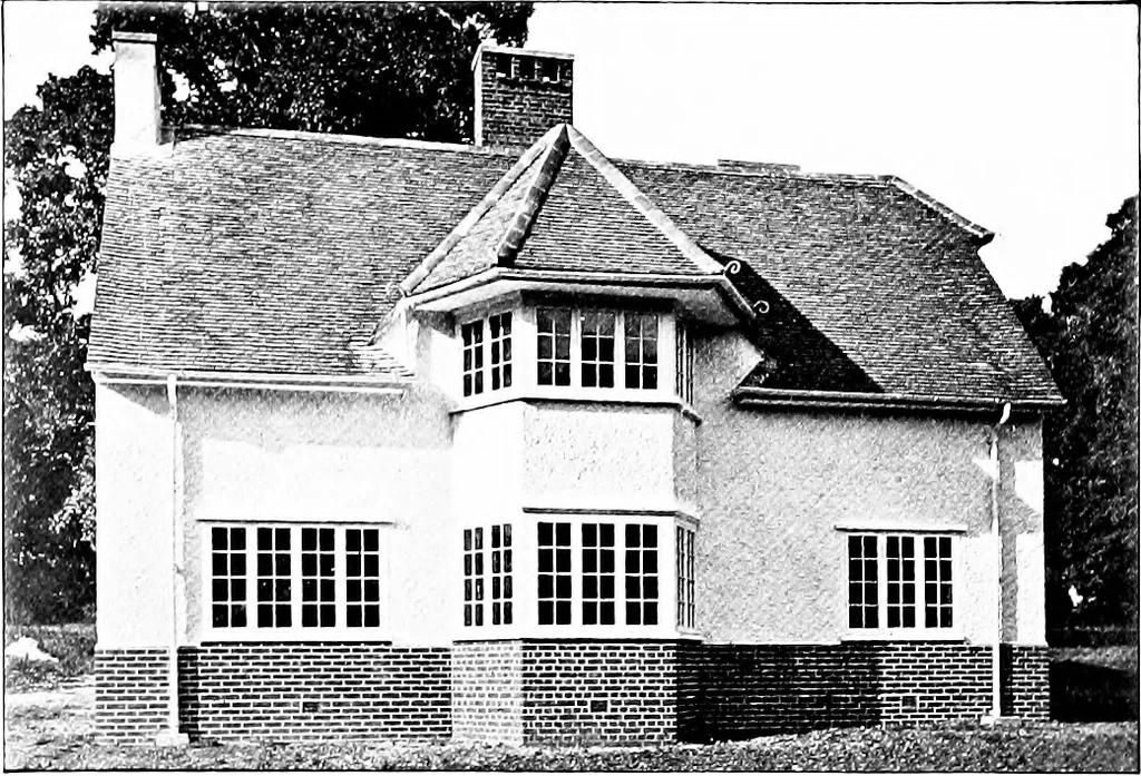 An illustration from Country cottages and week-end homes, by J. H. Elder-Duncan ... with numerous illustrations and plans of cottages by well-known architects, 1912, leaf 104