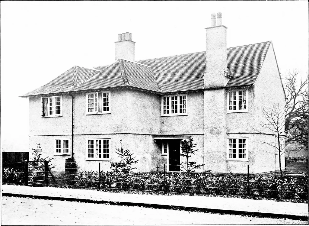 An illustration from Country cottages and week-end homes, by J. H. Elder-Duncan ... with numerous illustrations and plans of cottages by well-known architects, 1912, leaf 107