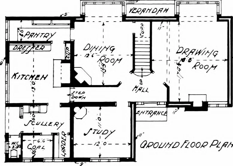 An illustration from Country cottages and week-end homes, by J. H. Elder-Duncan ... with numerous illustrations and plans of cottages by well-known architects, 1912, leaf 107