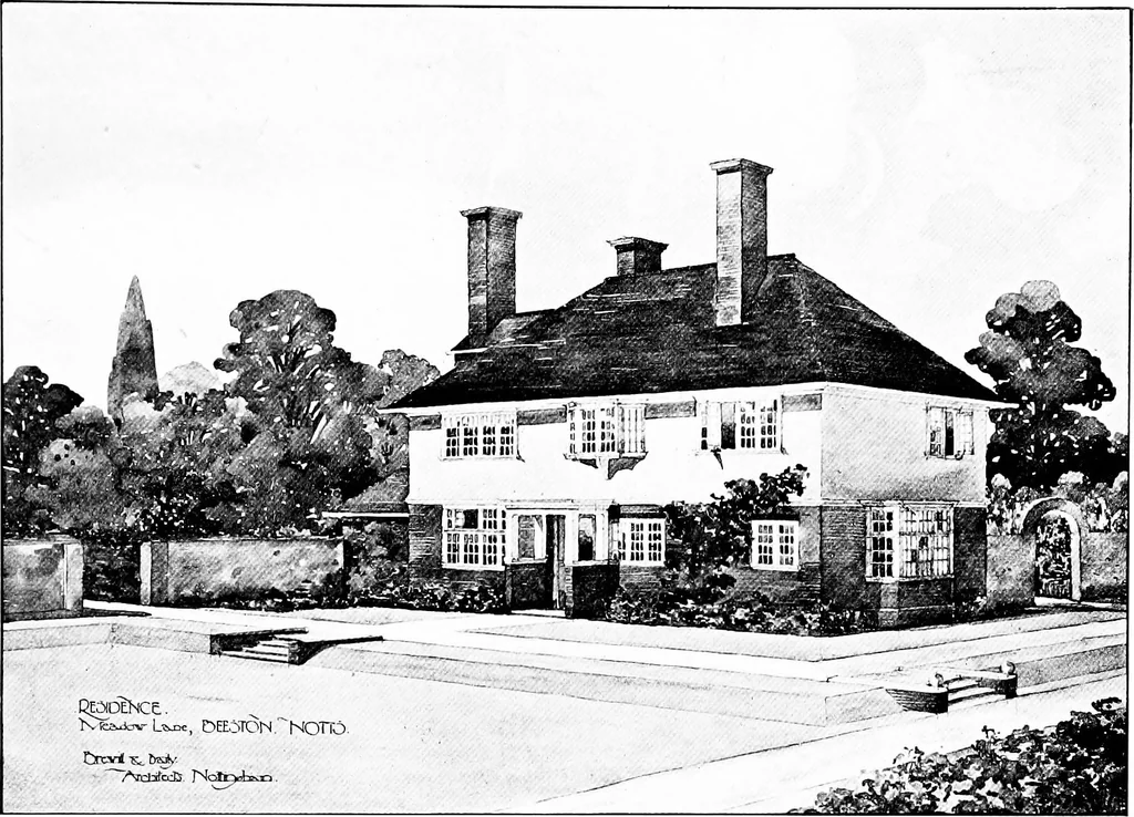 An illustration from Country cottages and week-end homes, by J. H. Elder-Duncan ... with numerous illustrations and plans of cottages by well-known architects, 1912, leaf 112