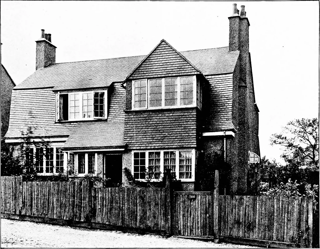 An illustration from Country cottages and week-end homes, by J. H. Elder-Duncan ... with numerous illustrations and plans of cottages by well-known architects, 1912, leaf 116