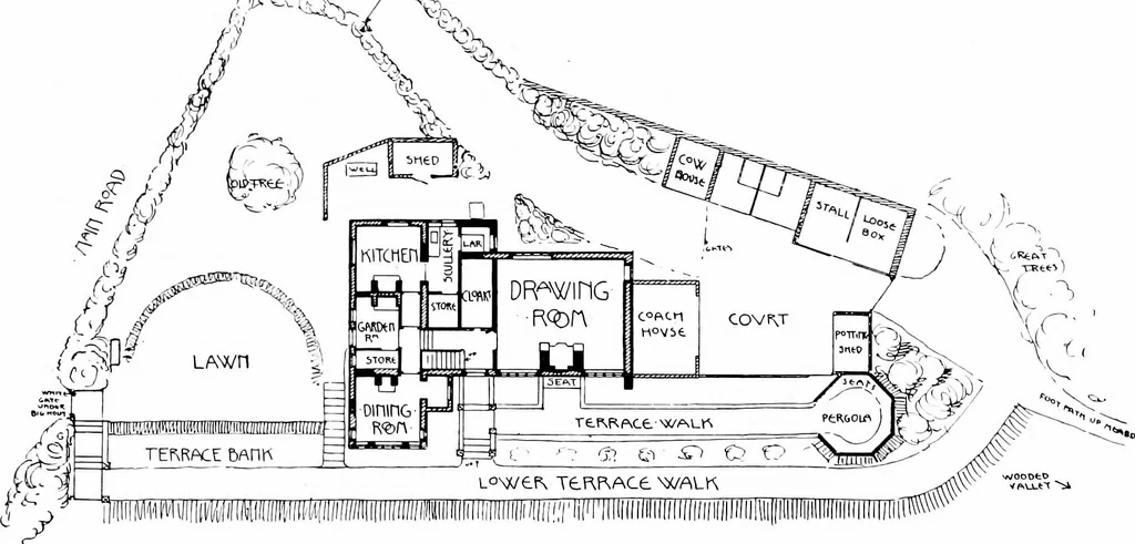 An illustration from Country cottages and week-end homes, by J. H. Elder-Duncan ... with numerous illustrations and plans of cottages by well-known architects, 1912, leaf 120