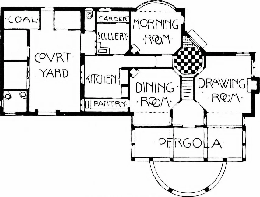 An illustration from Country cottages and week-end homes, by J. H. Elder-Duncan ... with numerous illustrations and plans of cottages by well-known architects, 1912, leaf 122