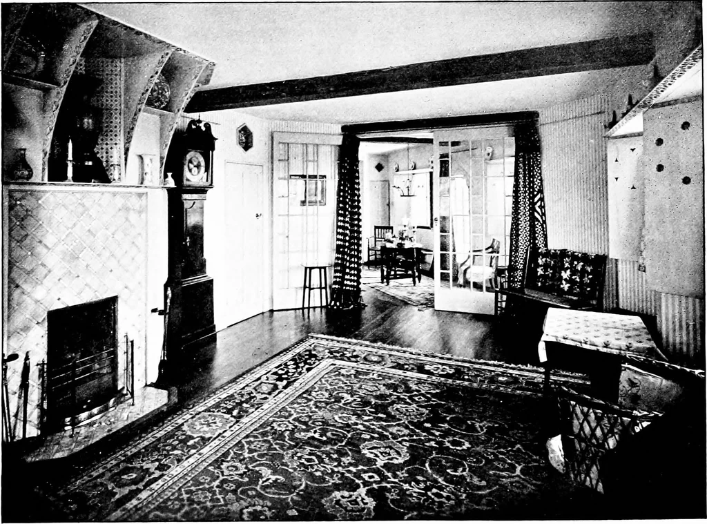 An illustration from Country cottages and week-end homes, by J. H. Elder-Duncan ... with numerous illustrations and plans of cottages by well-known architects, 1912, leaf 127