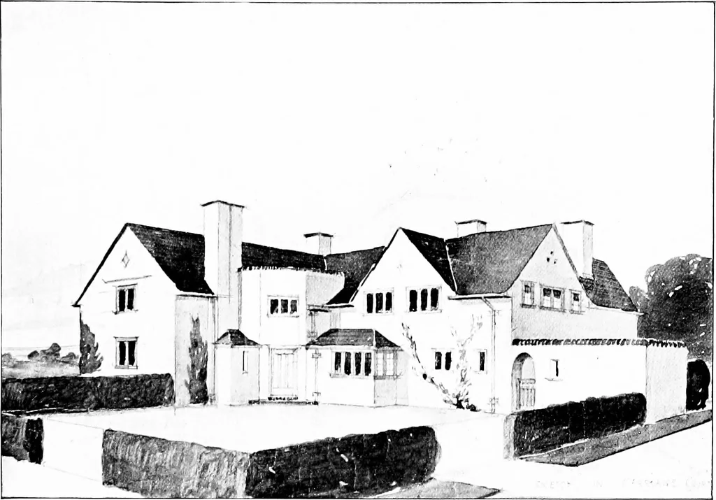 An illustration from Country cottages and week-end homes, by J. H. Elder-Duncan ... with numerous illustrations and plans of cottages by well-known architects, 1912, leaf 130