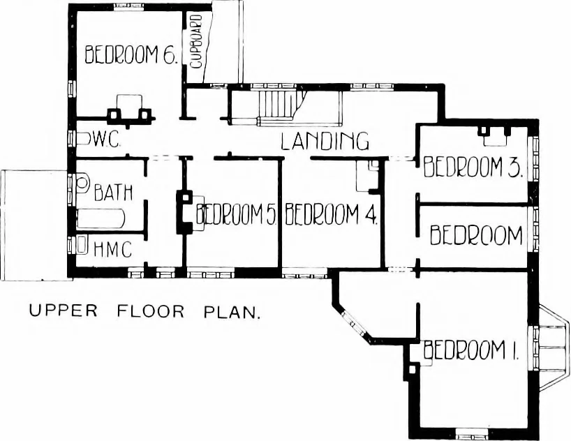 An illustration from Country cottages and week-end homes, by J. H. Elder-Duncan ... with numerous illustrations and plans of cottages by well-known architects, 1912, leaf 130