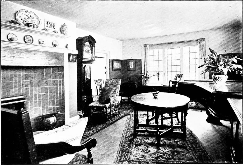 An illustration from Country cottages and week-end homes, by J. H. Elder-Duncan ... with numerous illustrations and plans of cottages by well-known architects, 1912, leaf 133