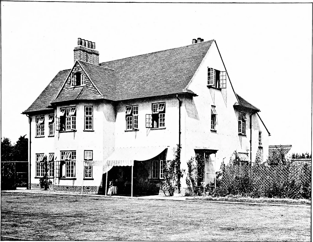 An illustration from Country cottages and week-end homes, by J. H. Elder-Duncan ... with numerous illustrations and plans of cottages by well-known architects, 1912, leaf 134