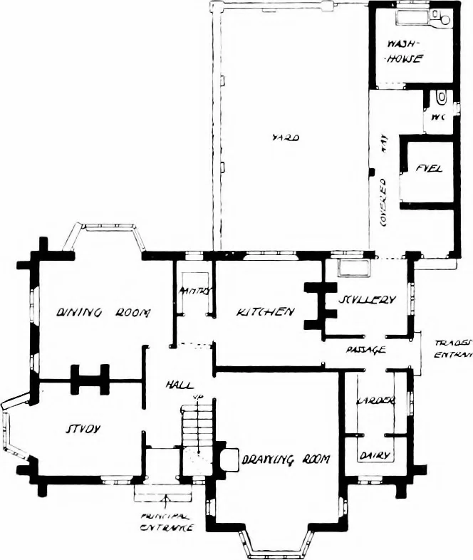 An illustration from Country cottages and week-end homes, by J. H. Elder-Duncan ... with numerous illustrations and plans of cottages by well-known architects, 1912, leaf 135