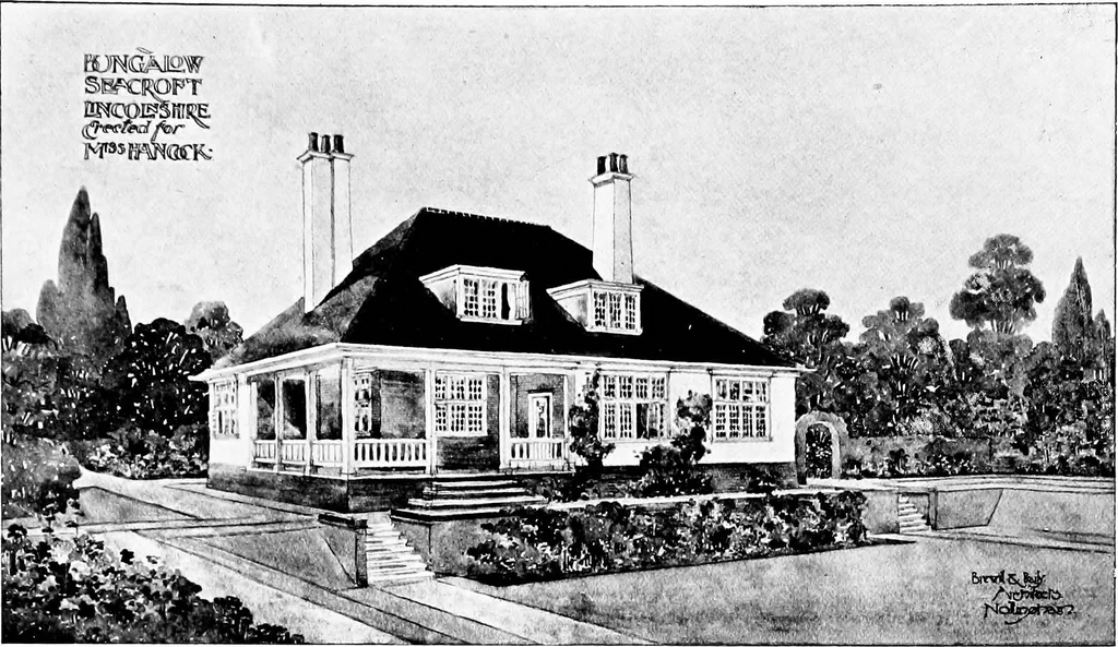 An illustration from Country cottages and week-end homes, by J. H. Elder-Duncan ... with numerous illustrations and plans of cottages by well-known architects, 1912, leaf 142