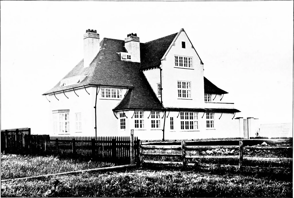 An illustration from Country cottages and week-end homes, by J. H. Elder-Duncan ... with numerous illustrations and plans of cottages by well-known architects, 1912, leaf 144