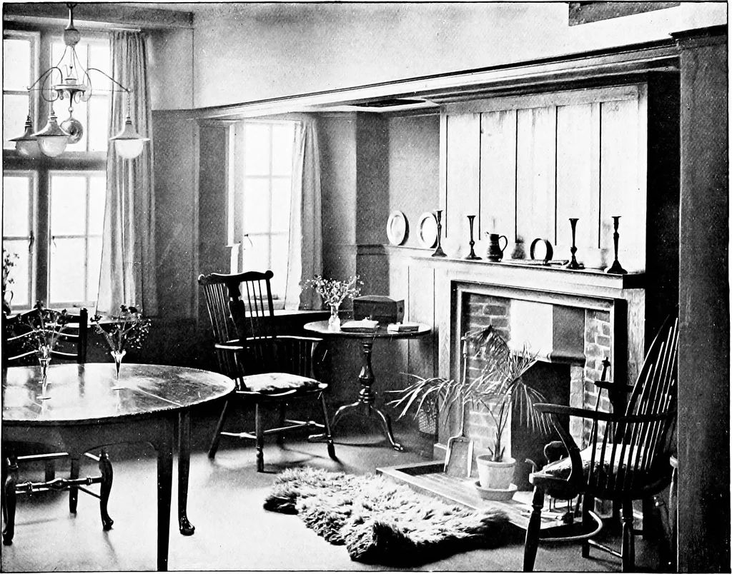 An illustration from Country cottages and week-end homes, by J. H. Elder-Duncan ... with numerous illustrations and plans of cottages by well-known architects, 1912, leaf 144
