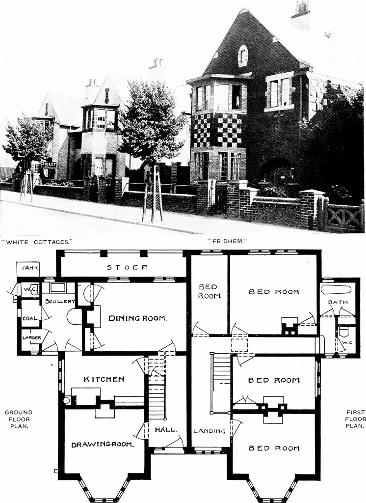 An illustration from Country cottages and week-end homes, by J. H. Elder-Duncan ... with numerous illustrations and plans of cottages by well-known architects, 1912, leaf 154