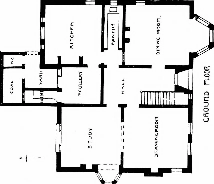 An illustration from Country cottages and week-end homes, by J. H. Elder-Duncan ... with numerous illustrations and plans of cottages by well-known architects, 1912, leaf 157